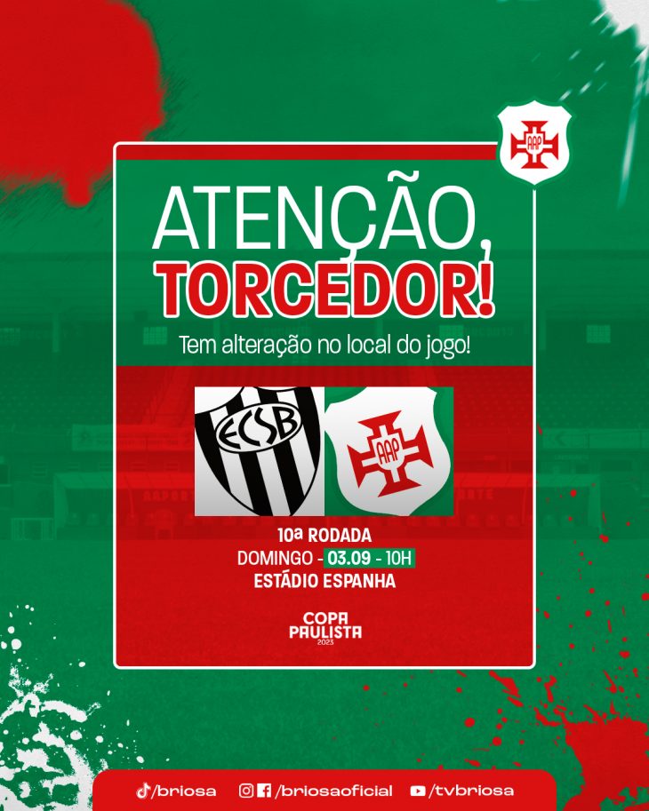 Muda dia e horário do jogo entre Santos e Portuguesa
